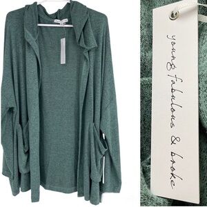 YOUNG FABULOUS & BROKE NWT SPACE DYE GREEN OPEN FRONT SOFT CARDIGAN SMALL/MEDIUM